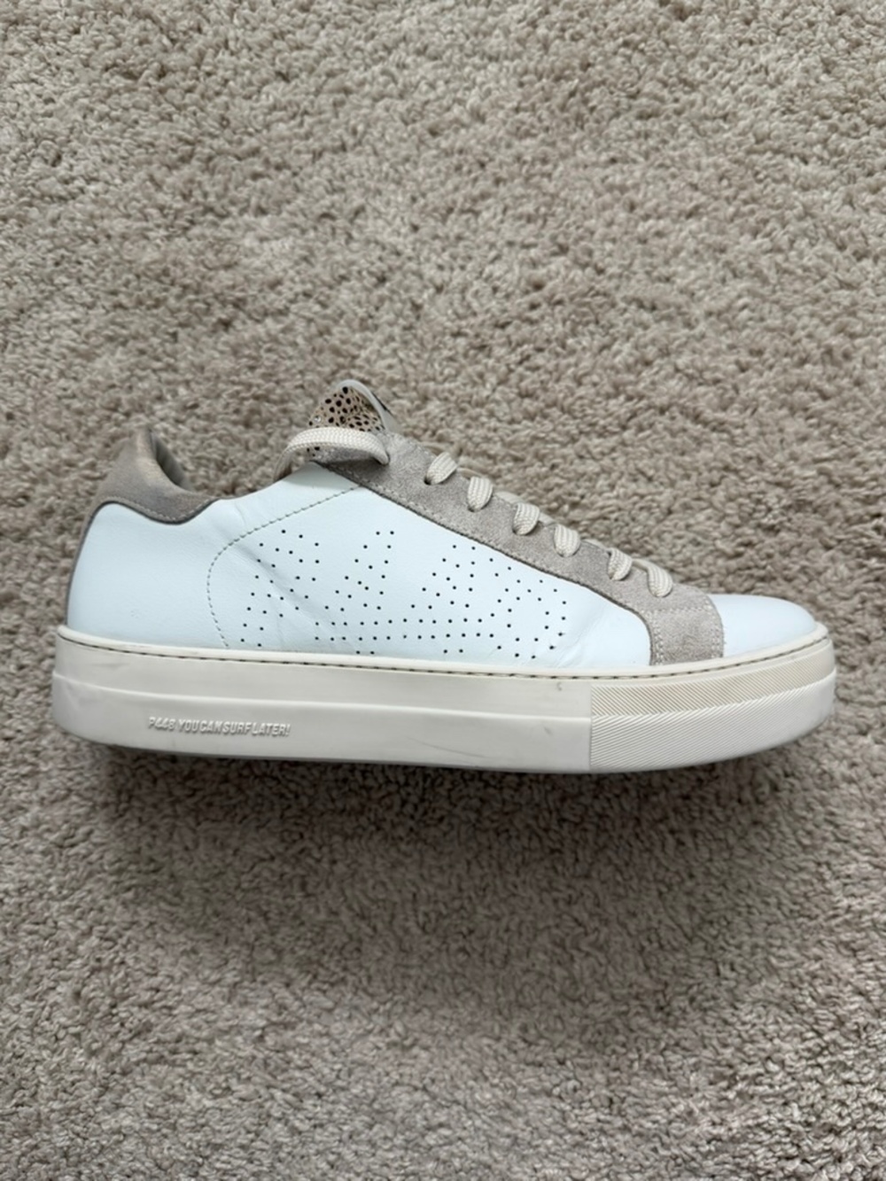 P448 Platform Sneakers Size 41 US 11 Womens White Leather Suede Leopard